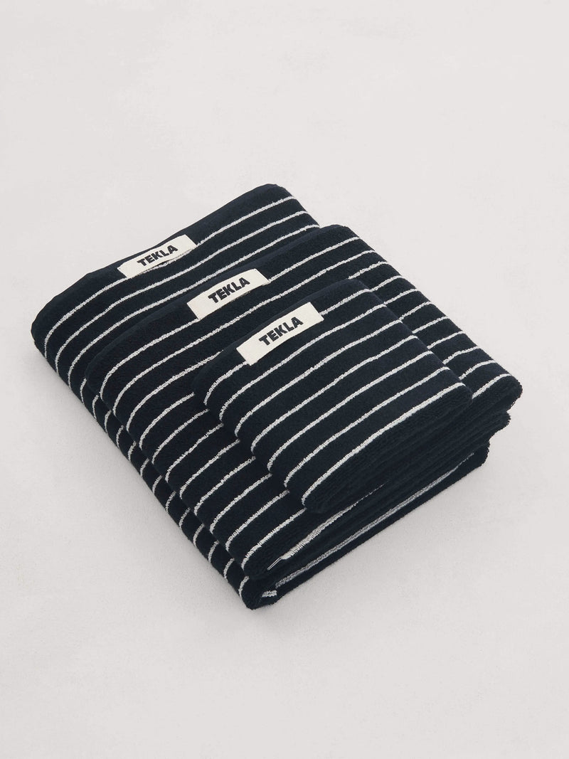 Terry bath towel, black stripes