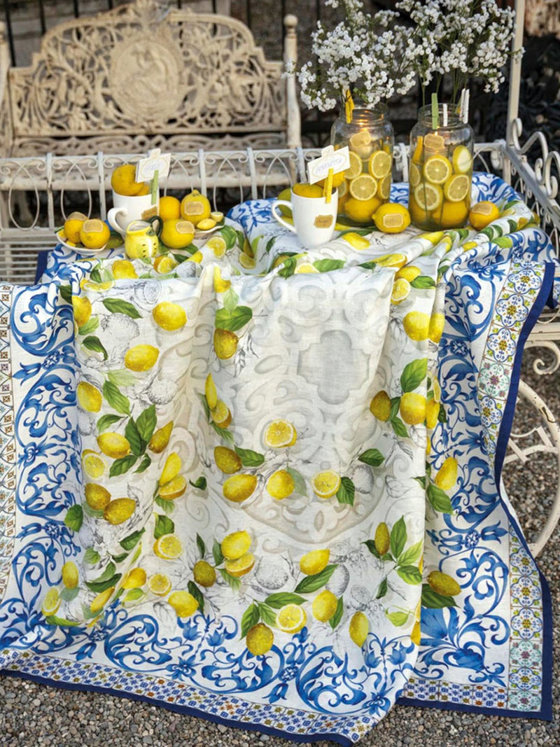 Cetara lemon print linen tablecloth (170x270 cm)