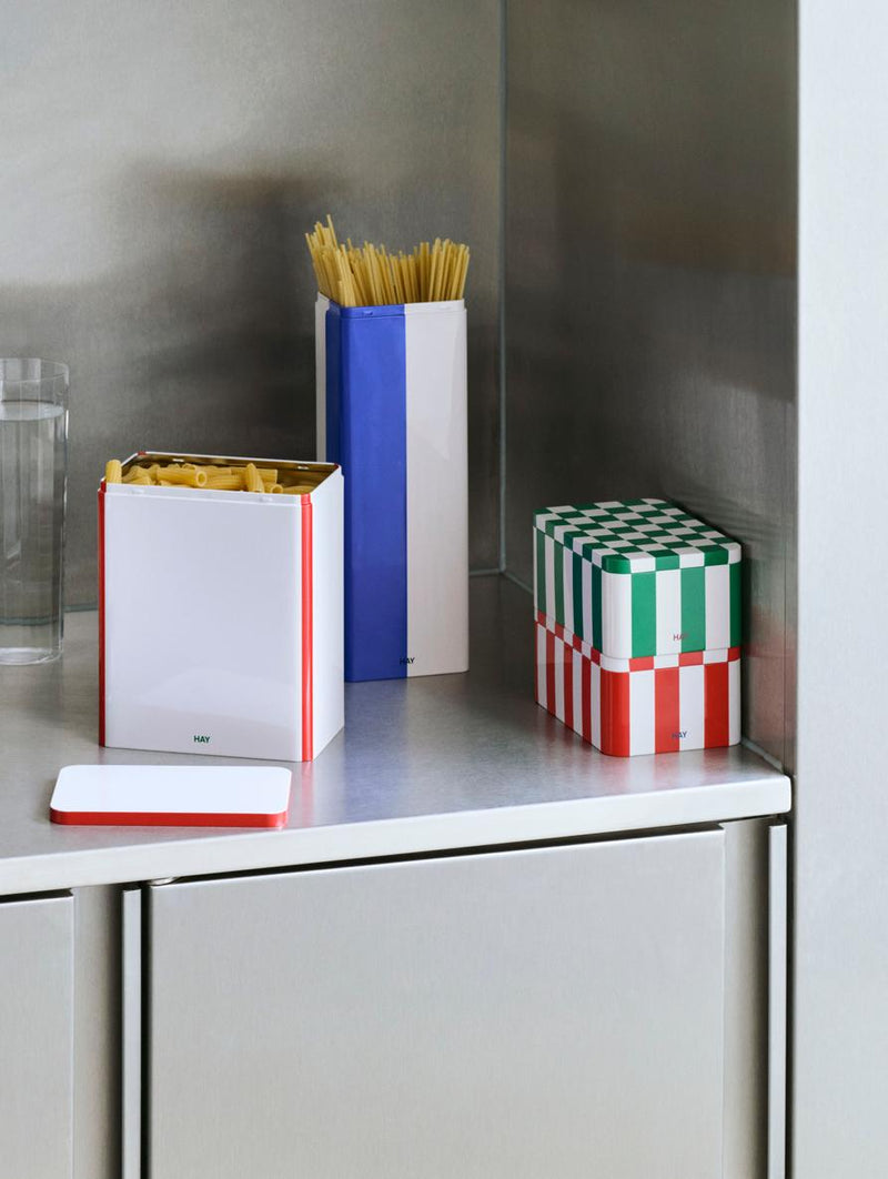 Tin L container, 2 colour combos