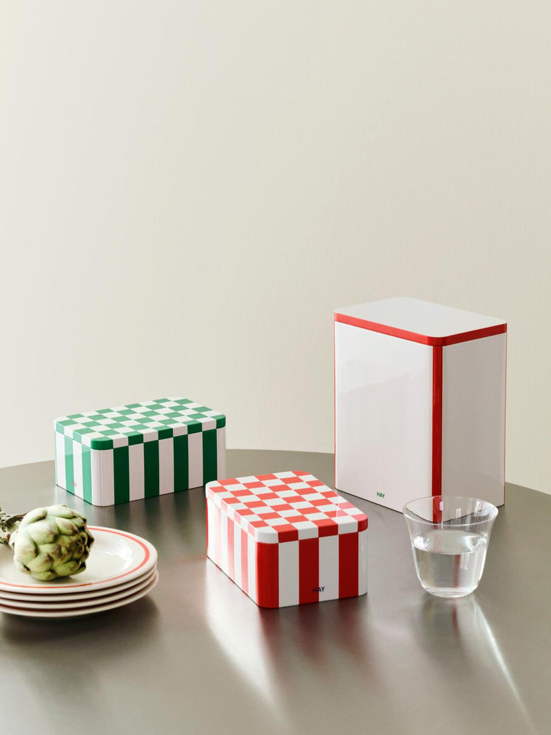 Tin L container, 2 colour combos