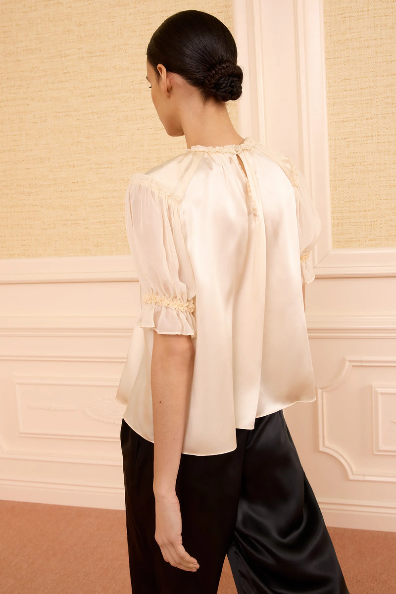Alina short sleeve silk top, Ivory