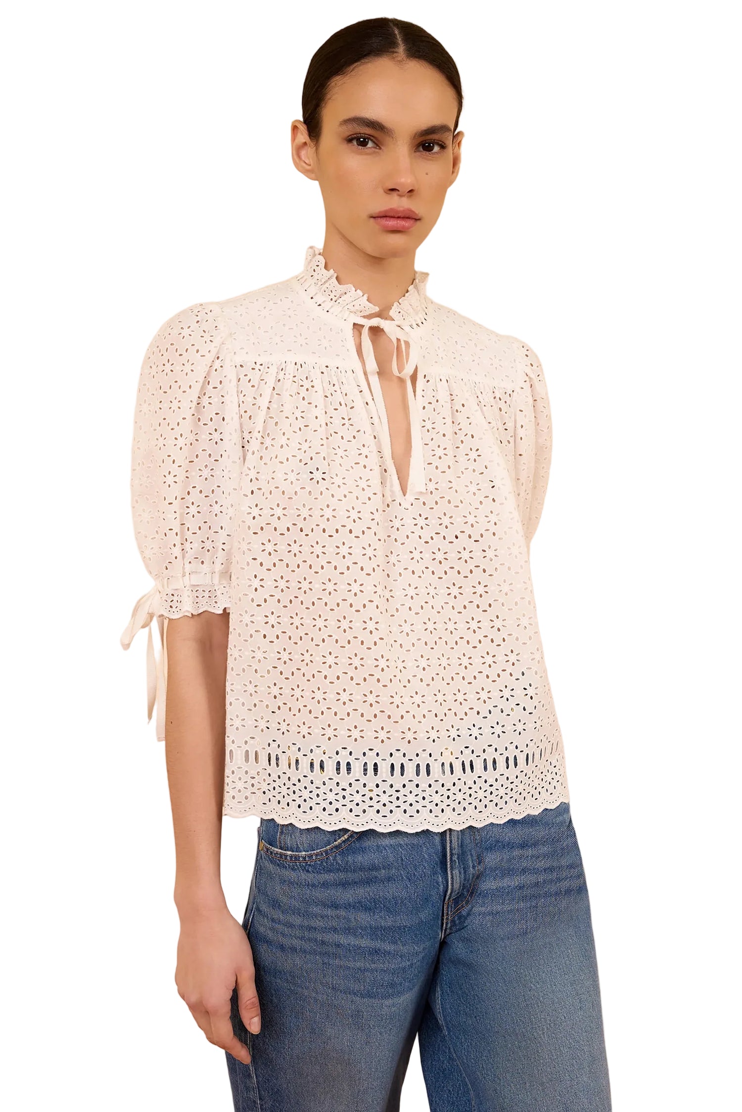 Alouette short sleeve cotton top, Pristine