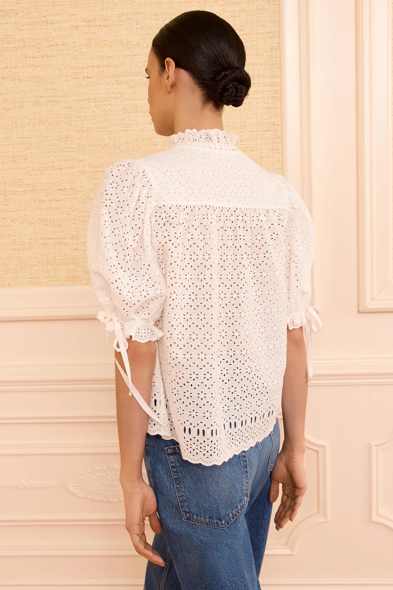 Alouette short sleeve cotton top, Pristine