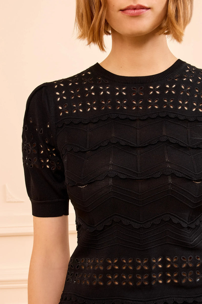 Marcelena eyelet knit top, black