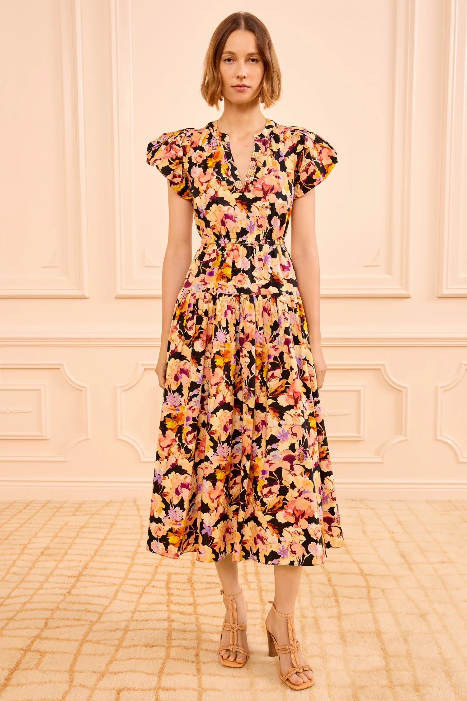 Marin cotton midi dress, night bloom
