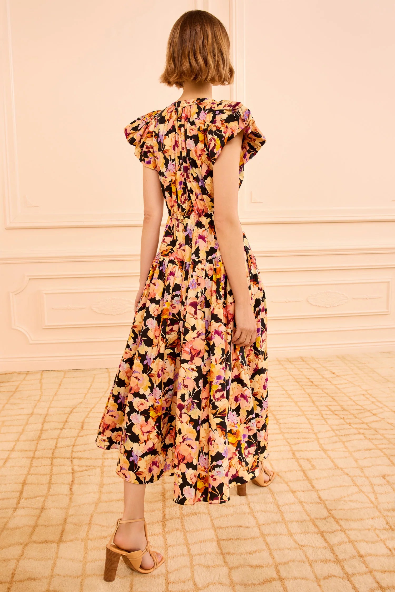 Marin cotton midi dress, night bloom
