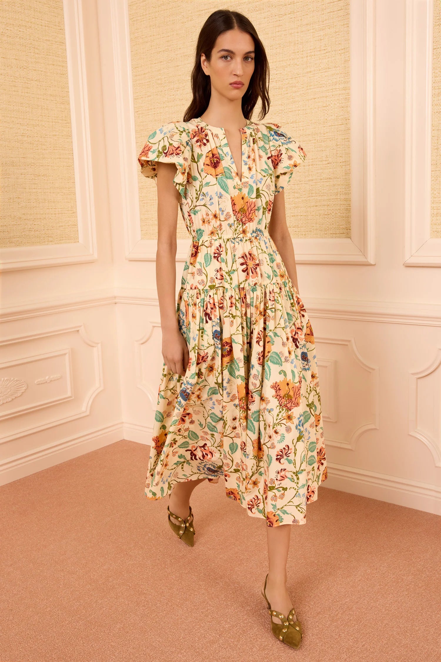 Marin cotton midi dress, Abalone