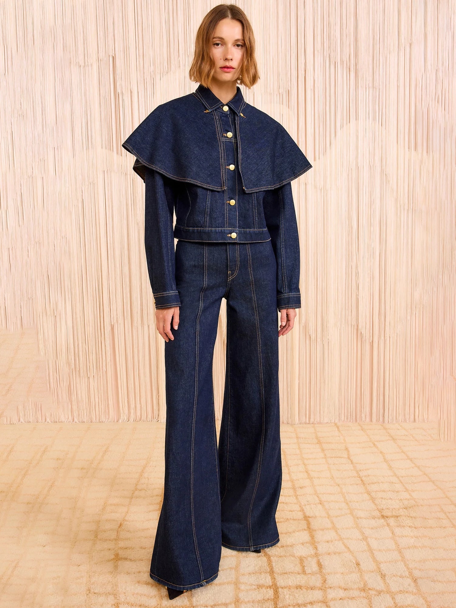 Agata denim cape jacket, tigris deep indigo blue