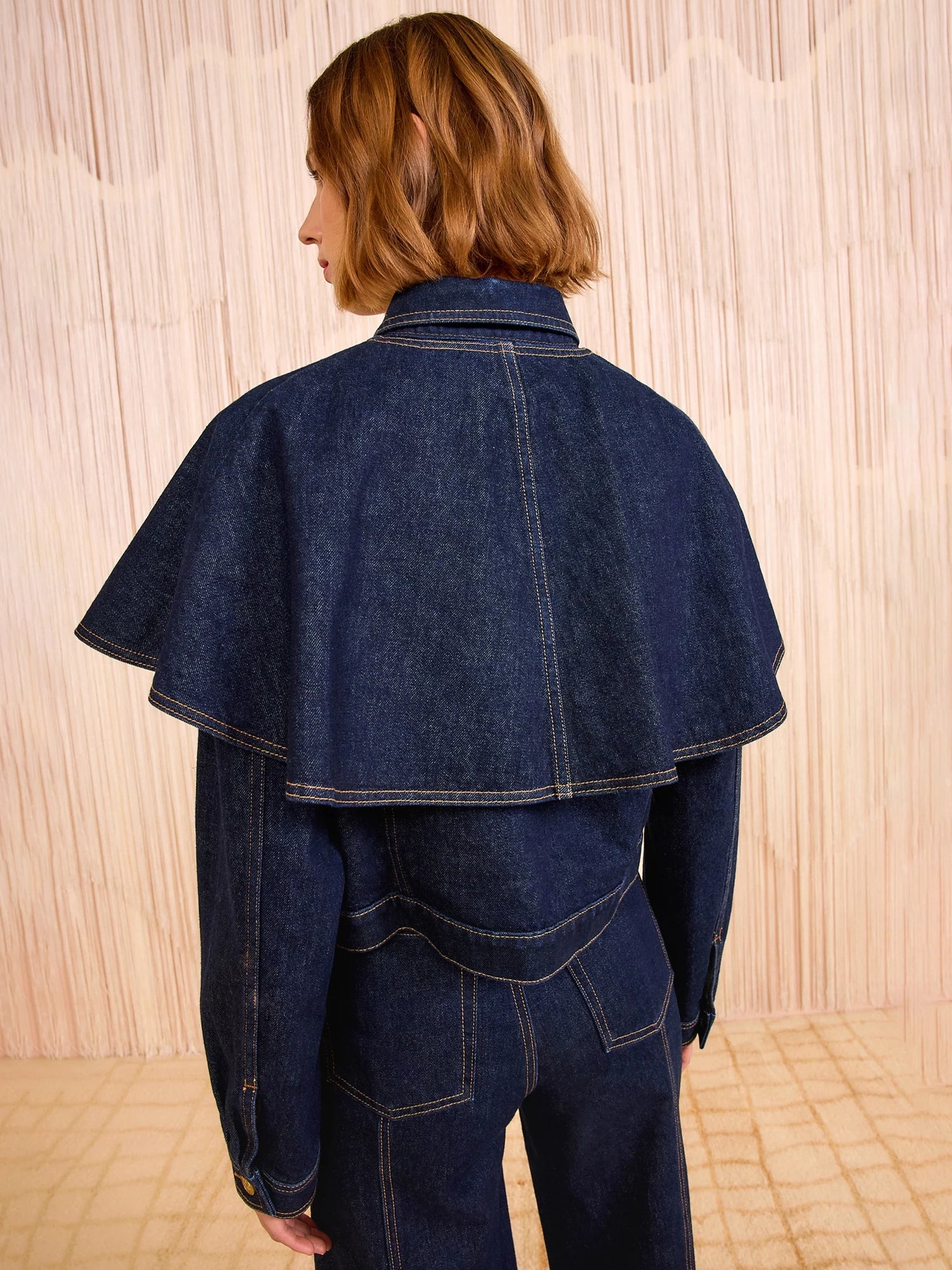 Agata denim cape jacket, tigris deep indigo blue