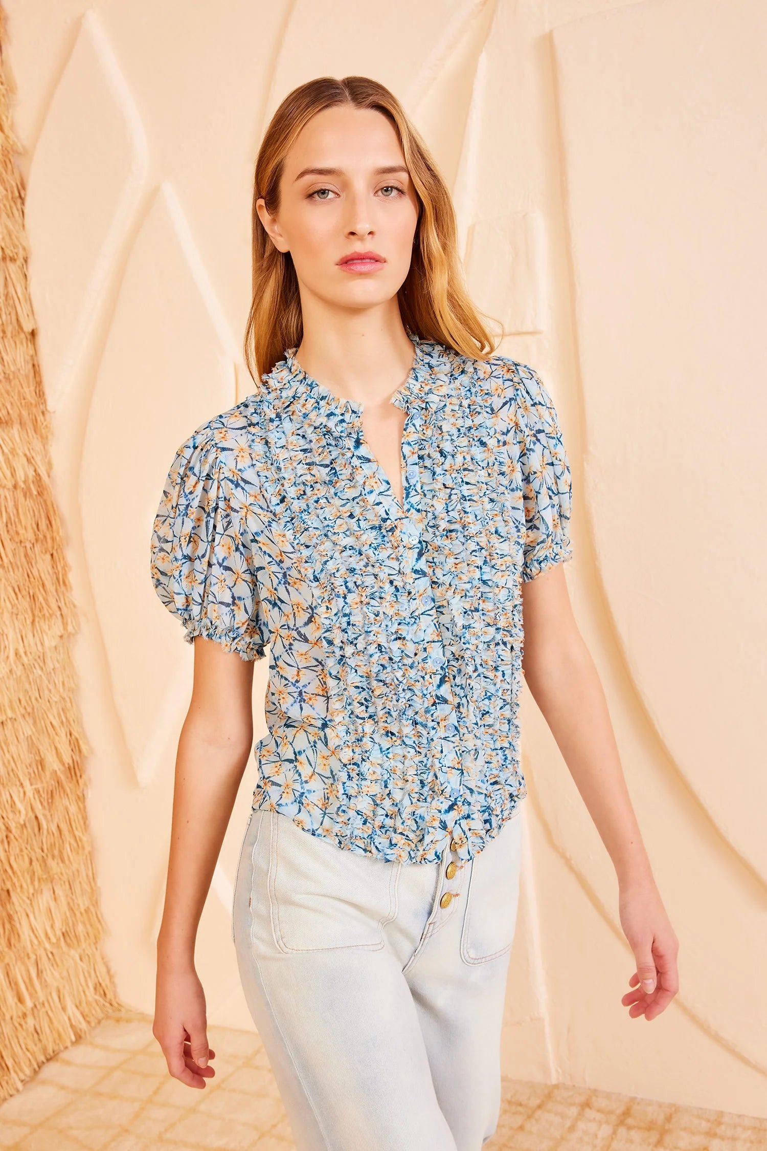 Adira Top, idalia mini floral shibori print