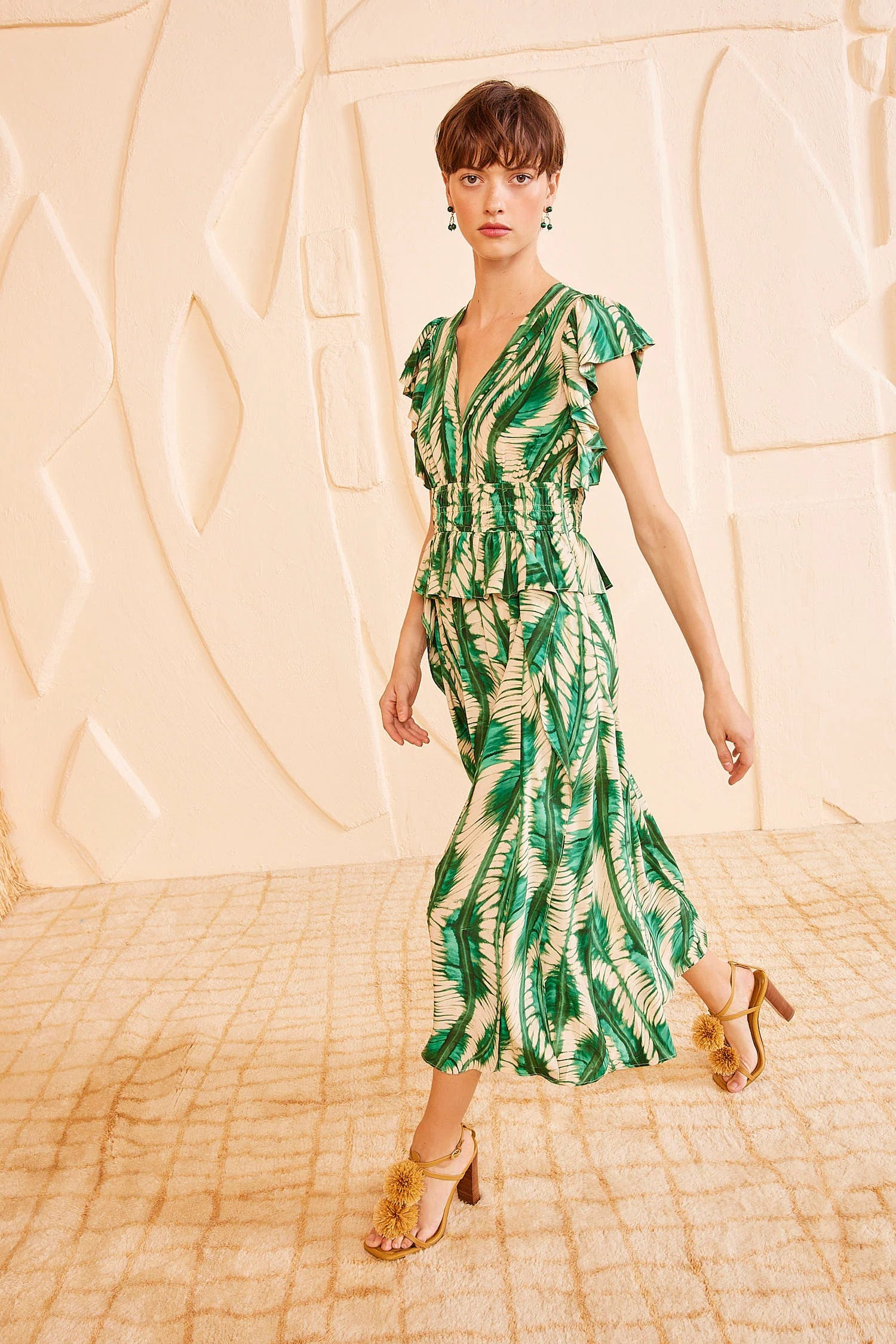 Brielle Dress, acacia shibori wave print