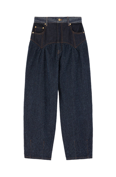 Patchwork denim corset jeans, rinse