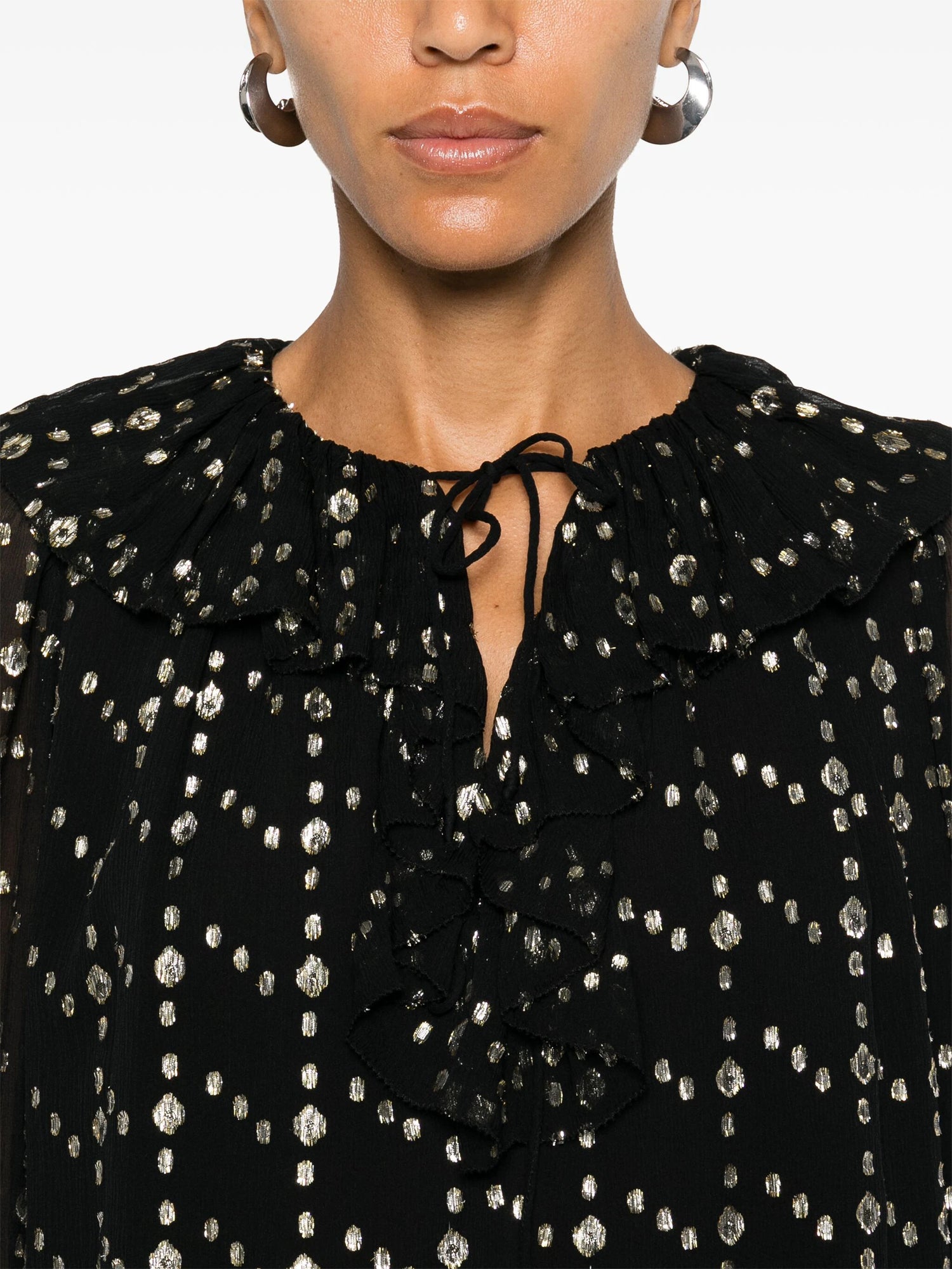 Emilie silk blouse, black-gold cosmos print