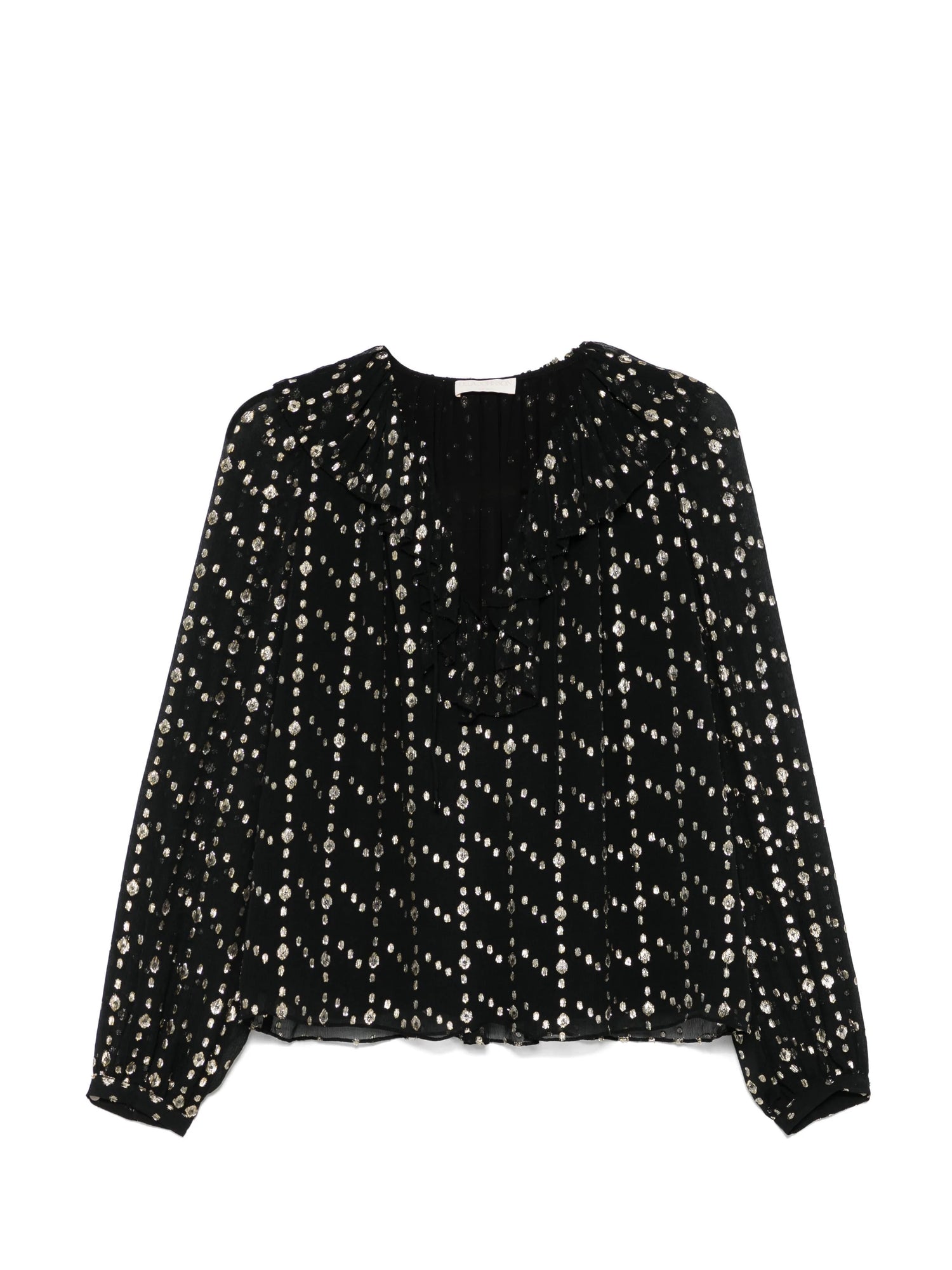 Emilie silk blouse, black-gold cosmos print