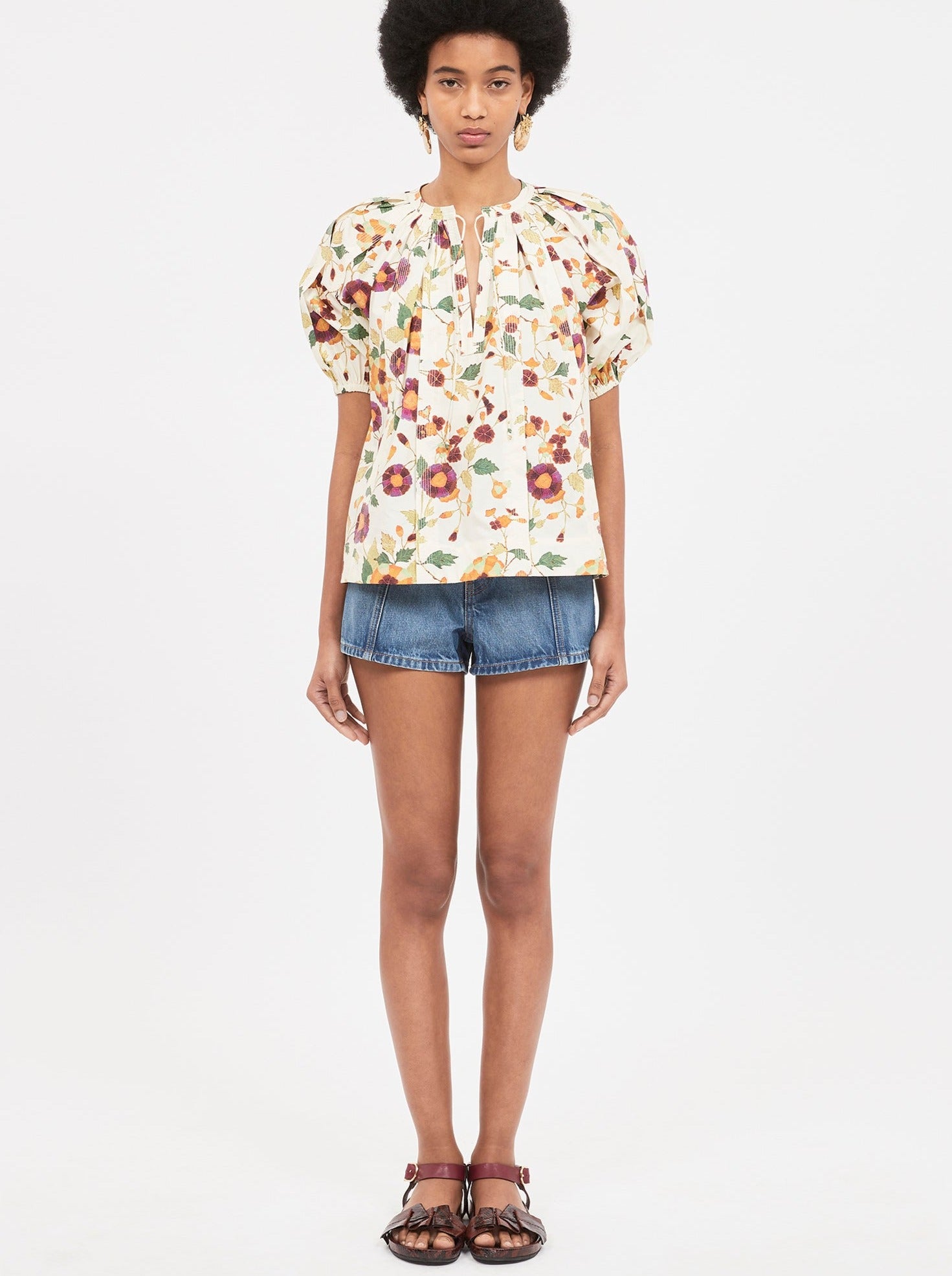 Loli Top, white iris blossom batik print