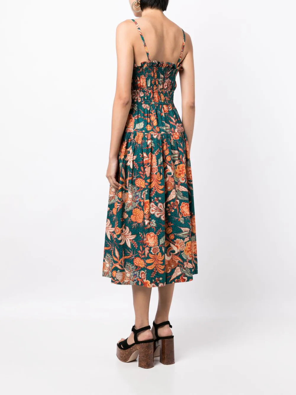 ULLA JOHNSON: Lisbet poplin strap dress, turquoise hibiscus print 