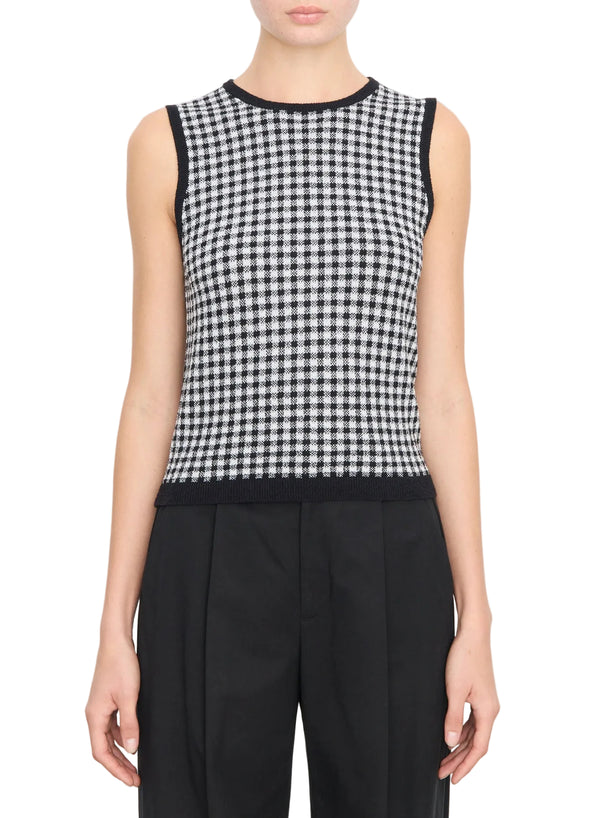 Gingham tank, black/white