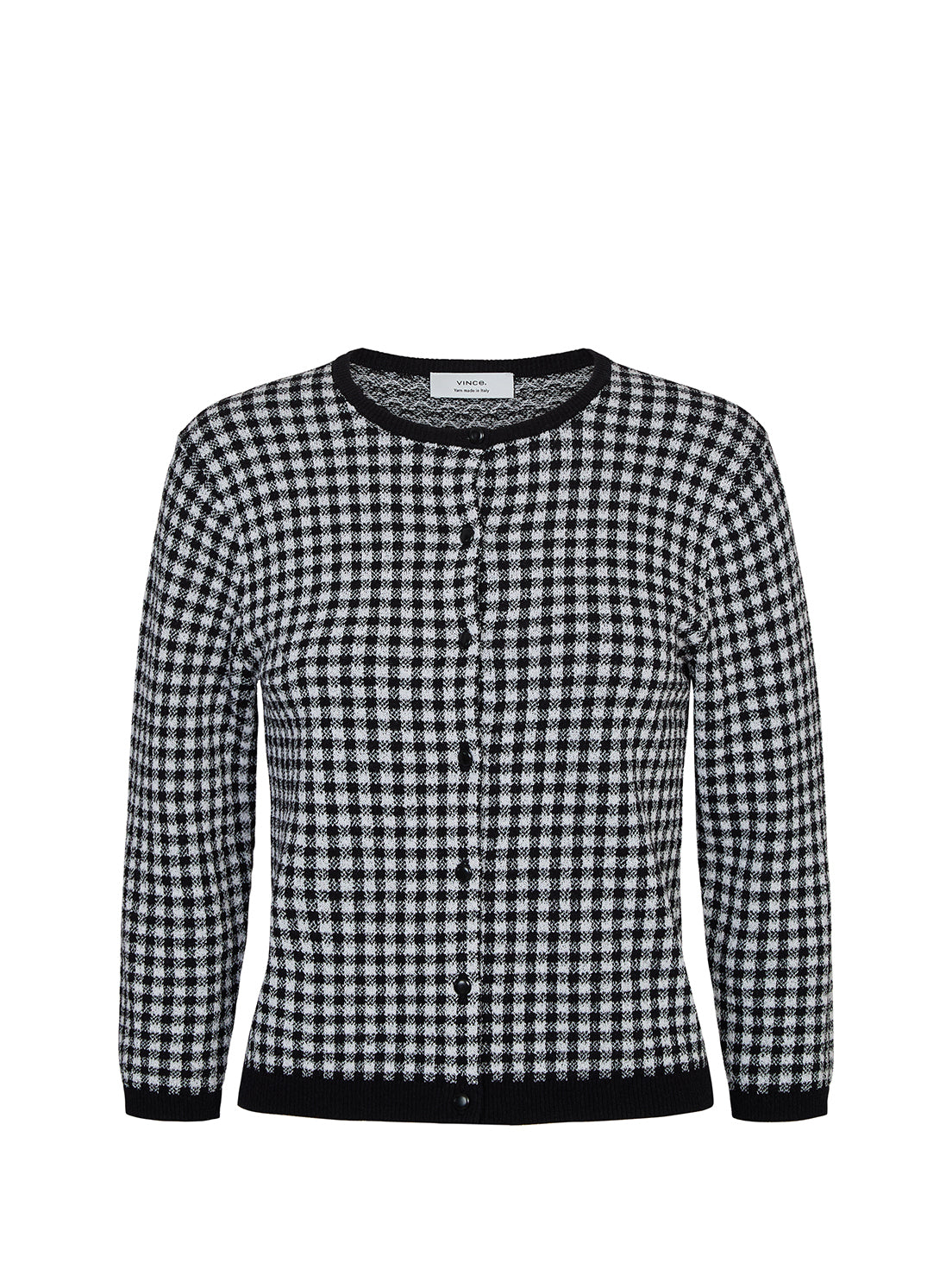 Gingham 3/4 sleeve cardi, black/white