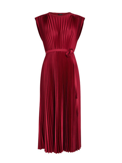 Volta knit weave plissé dress, ruby red