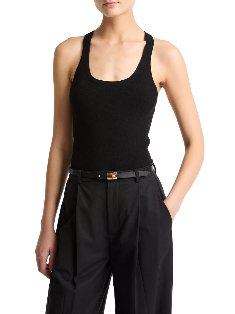 Stretch viscose scoop nk tank, black