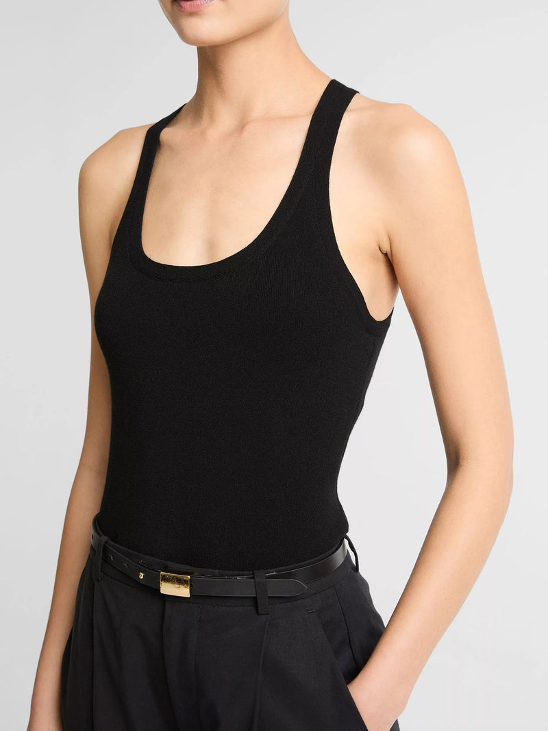 Stretch viscose scoop nk tank, black