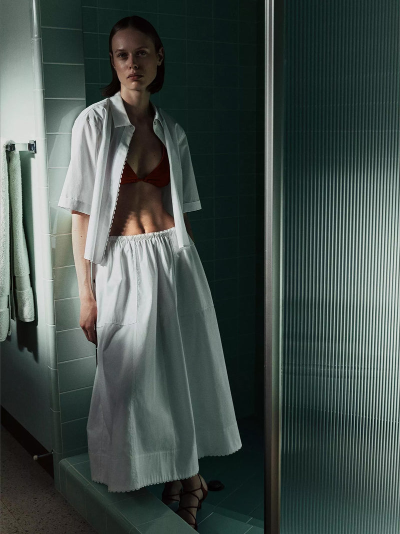 Scallop detail maxi skirt, white