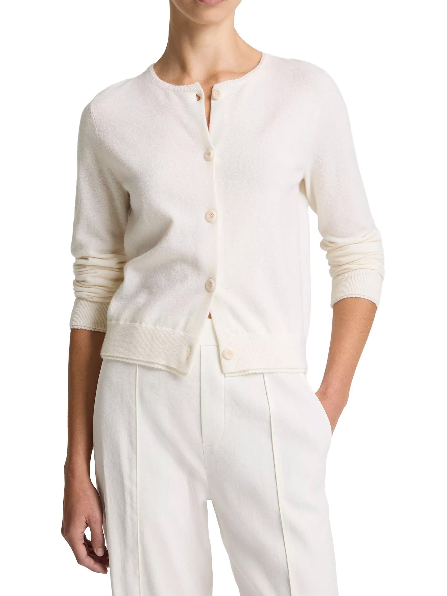 Scallop trim cardi, ivory