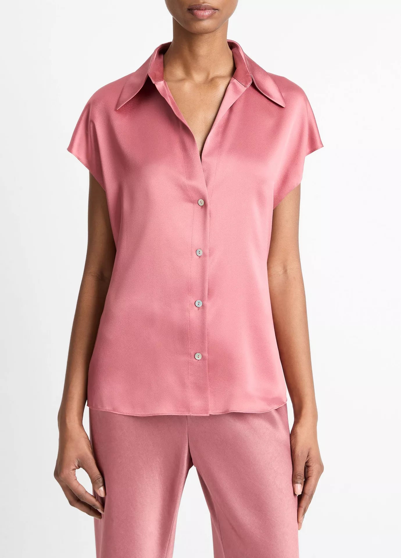 Cap Sleeve Ruched Back Blouse, Pink