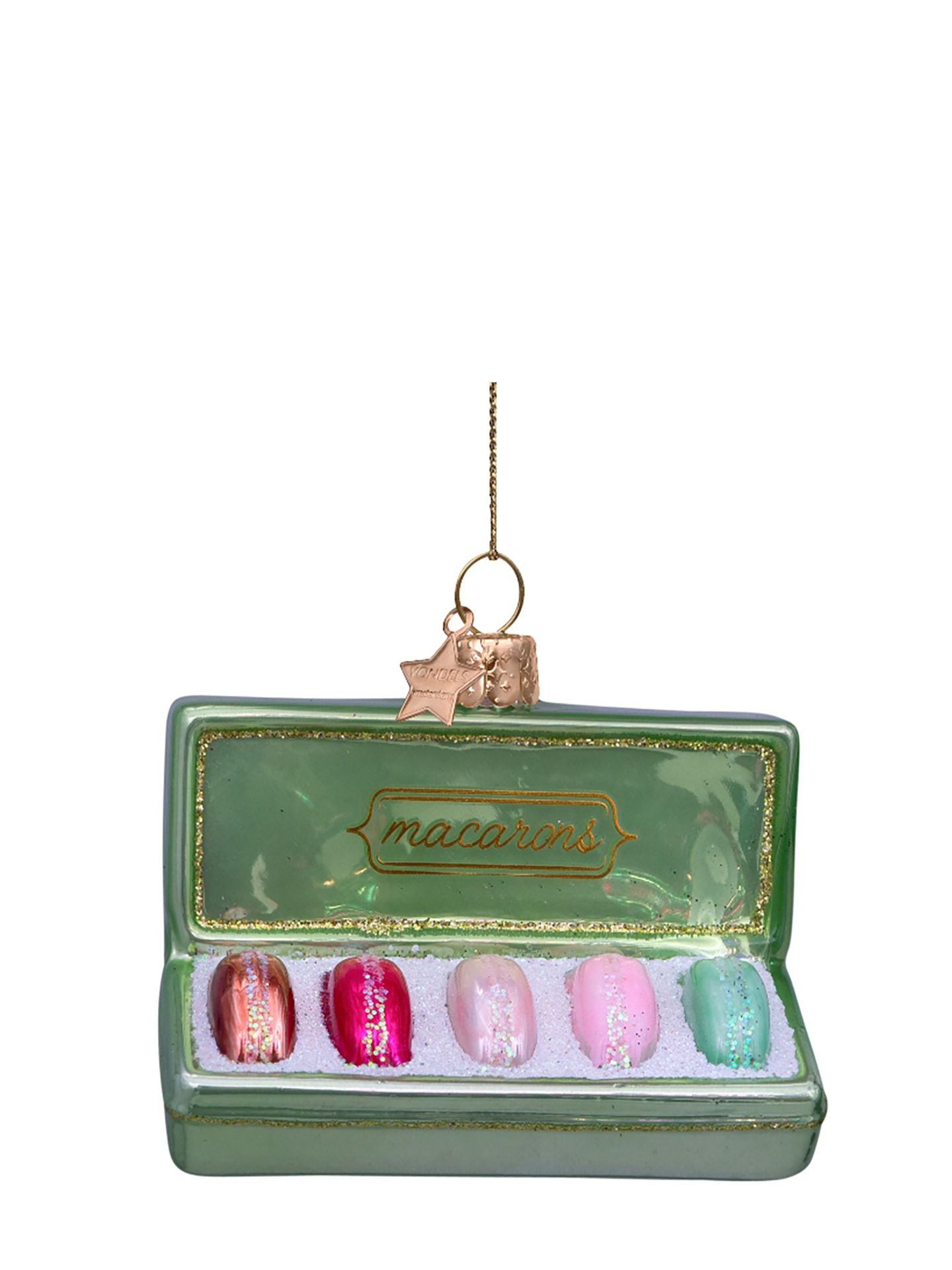 Box of macarons glass ornament, green