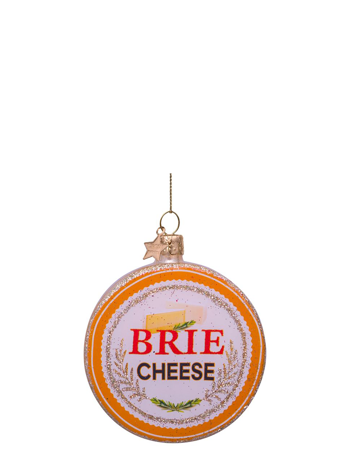 Brie cheese glass ornament, white