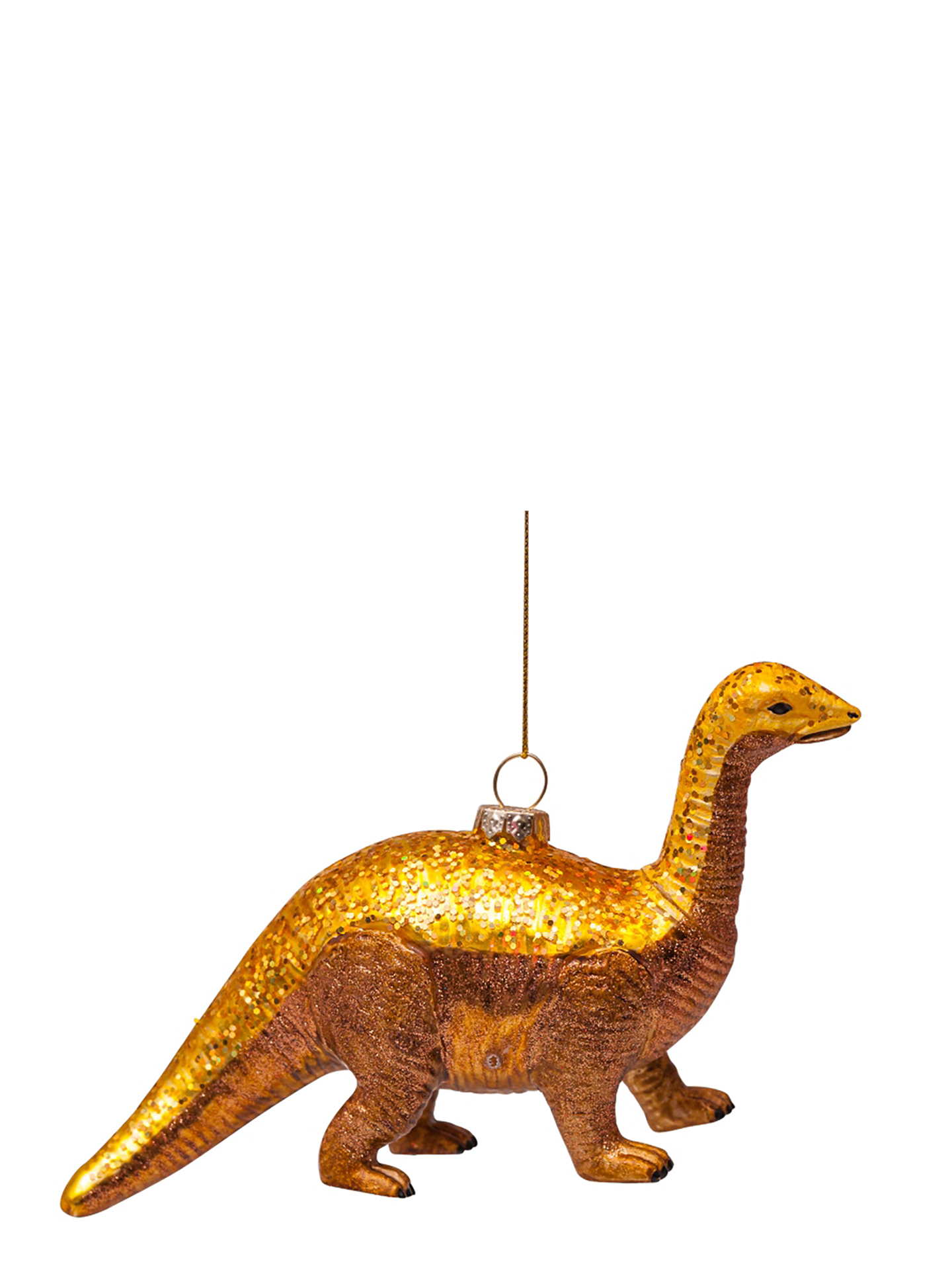 Dino glass ornament with sequins, gold