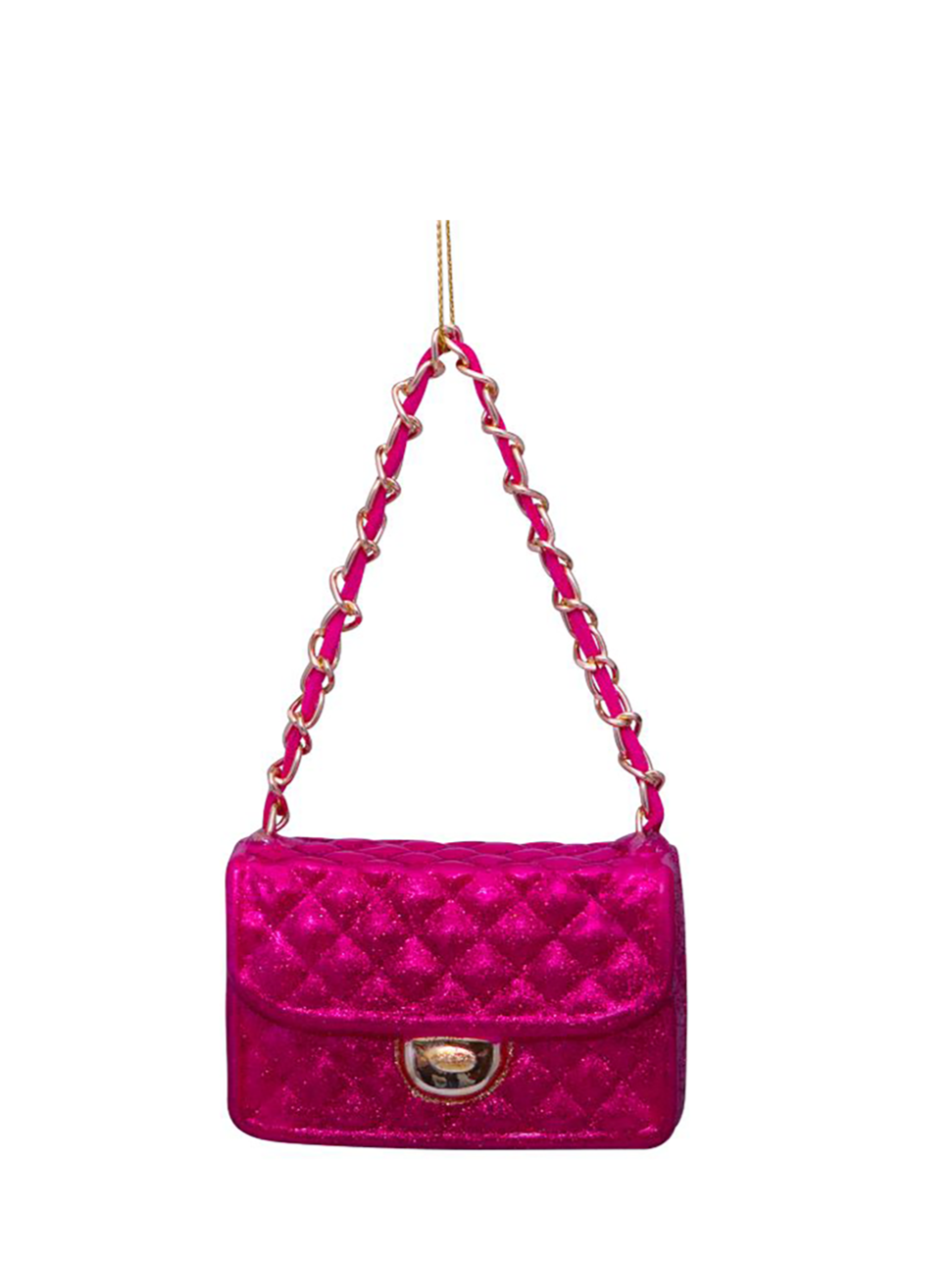 Fashion bag glass ornament with glitter, pink