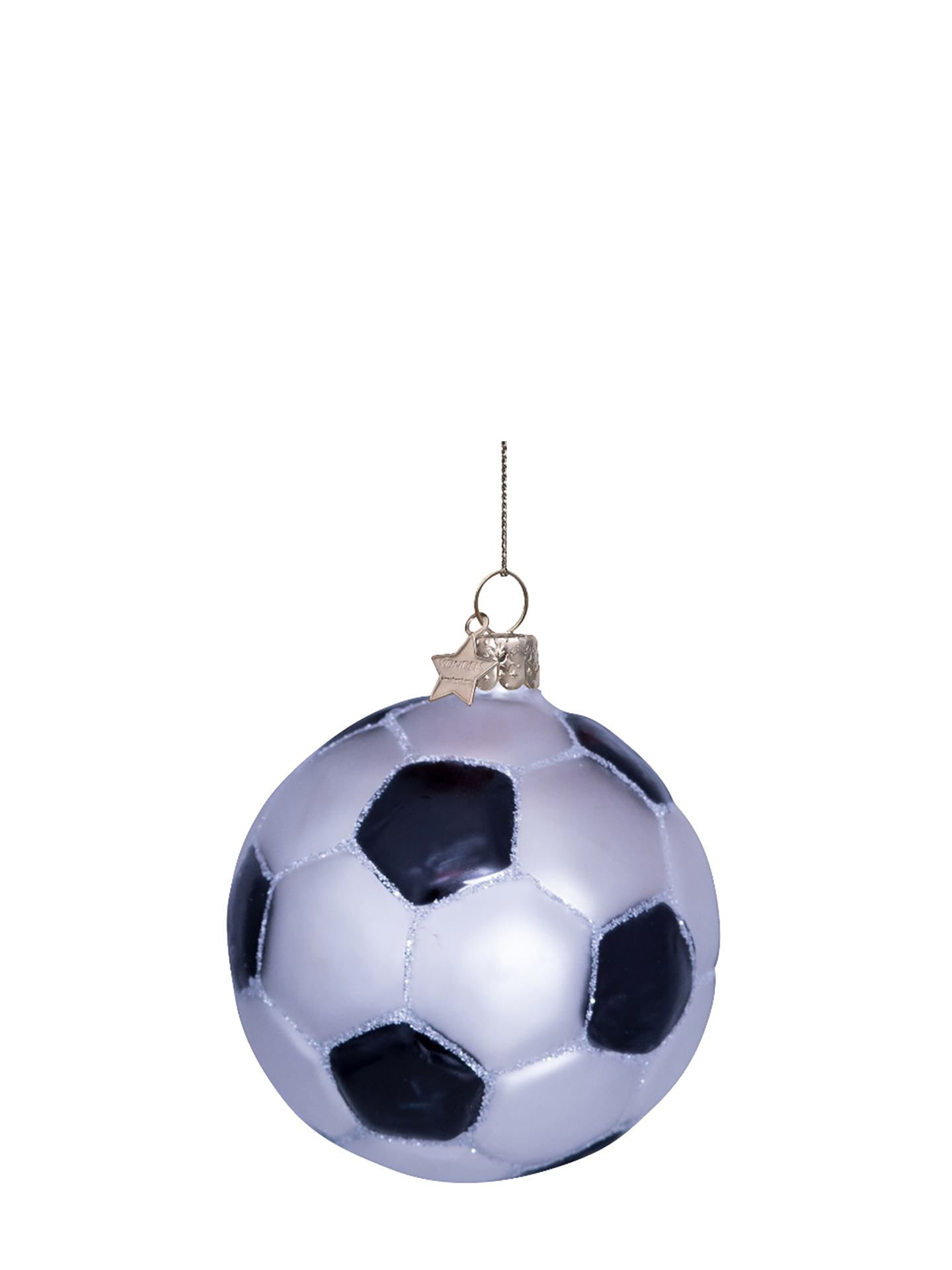 Football glass ornament with glitter, white/black