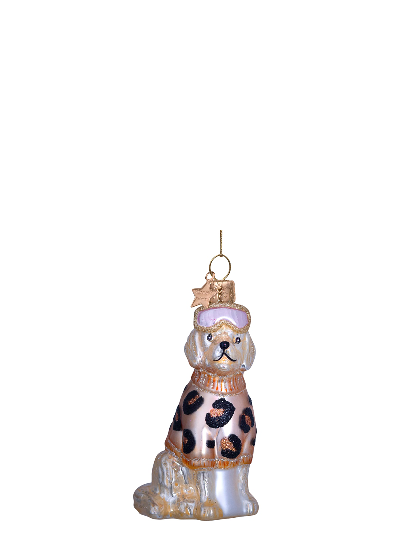 Labrador with ski goggles and sweater glass ornament