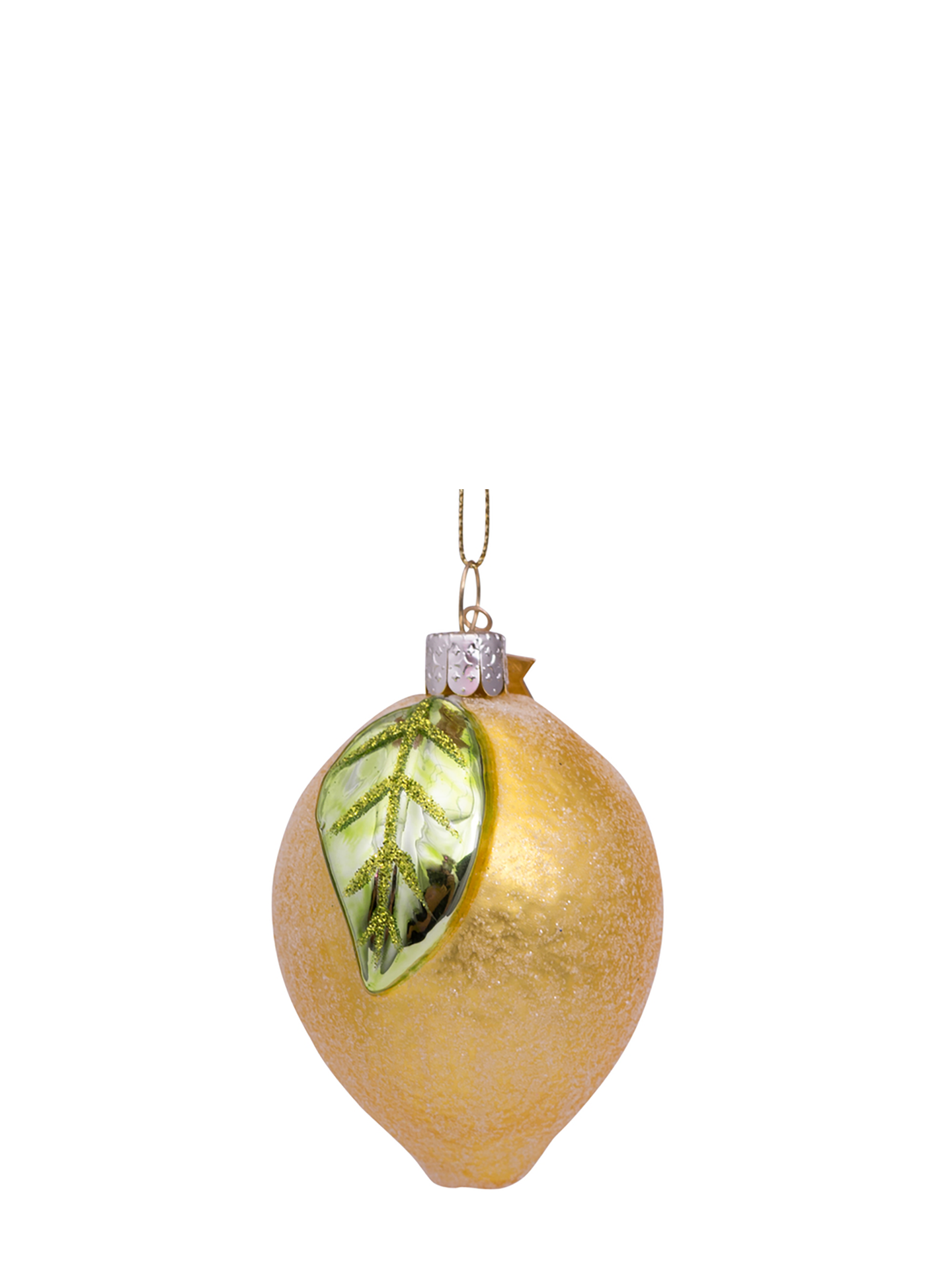 Lemon glass ornament with leaf, yellow (8cm)