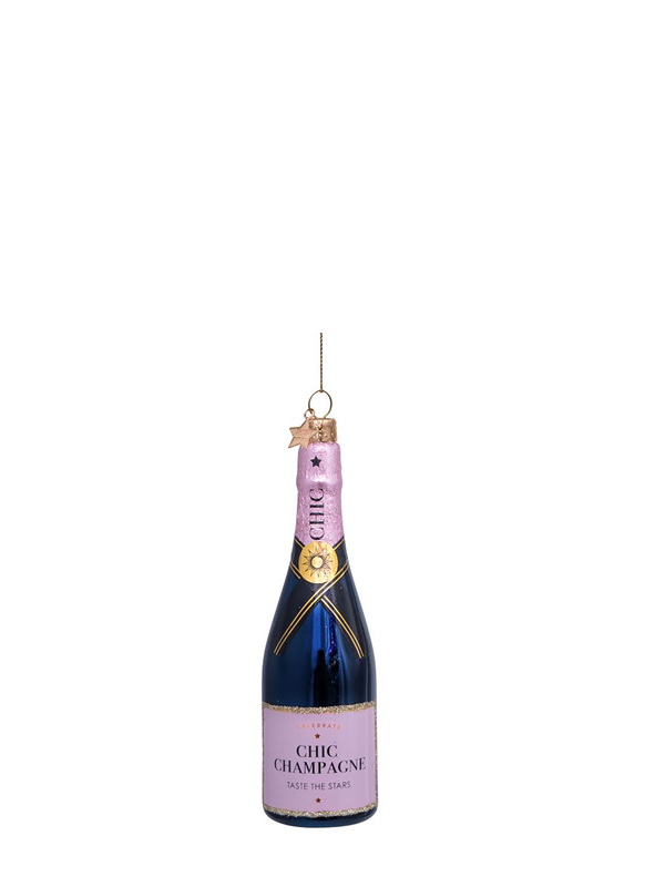 Luxury bottle of champagne glass ornament, pink