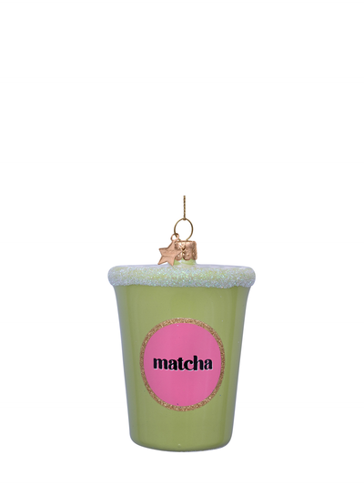 Matcha tea latte glass ornament, green