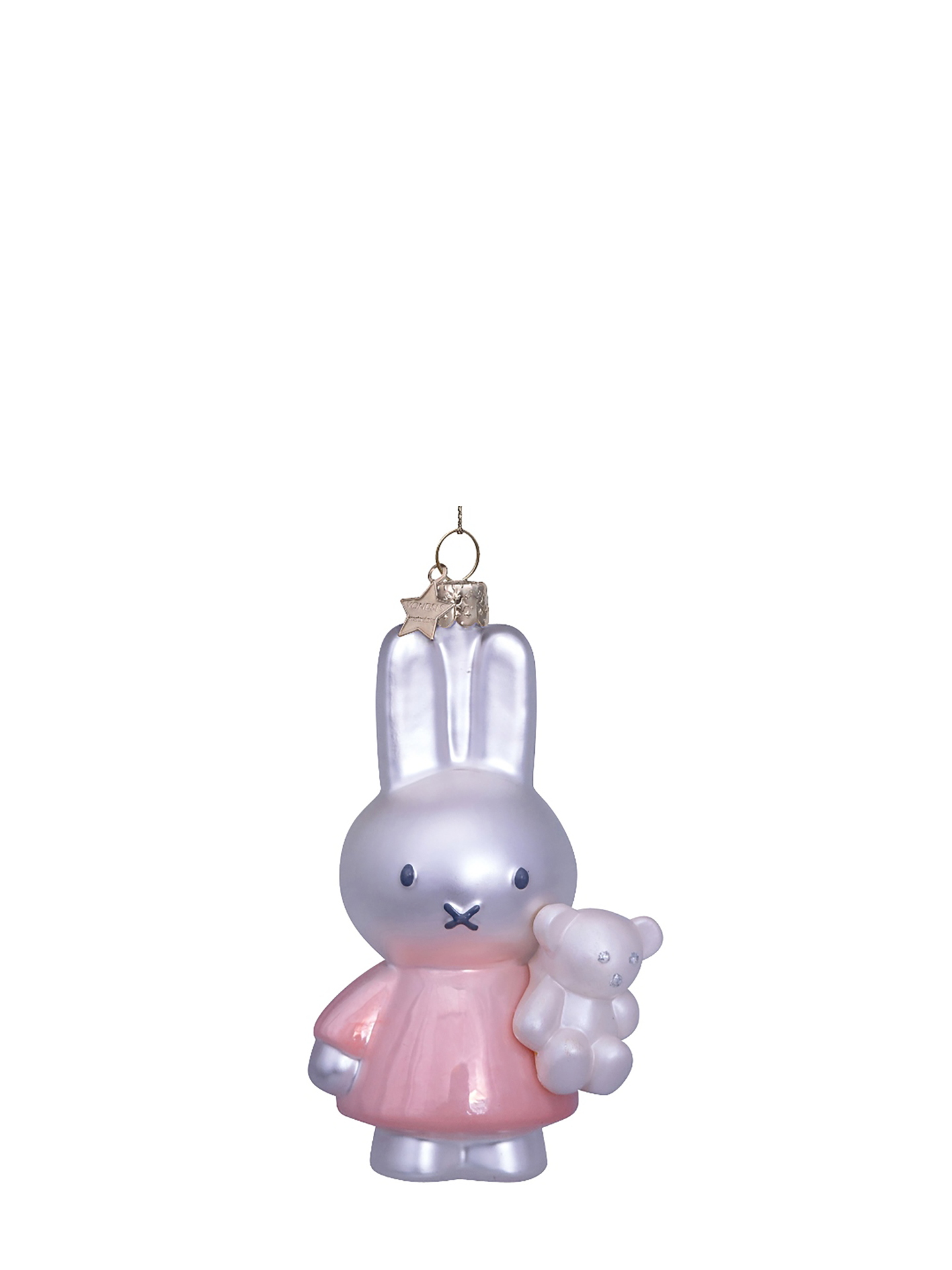 Miffy with bear glass ornament, pink