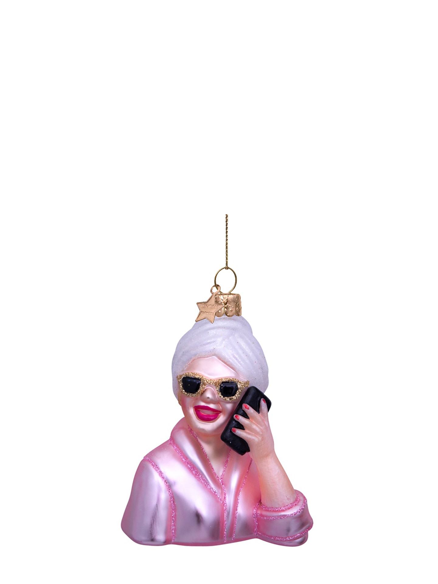 Self-care girl with phone glass ornament, pink