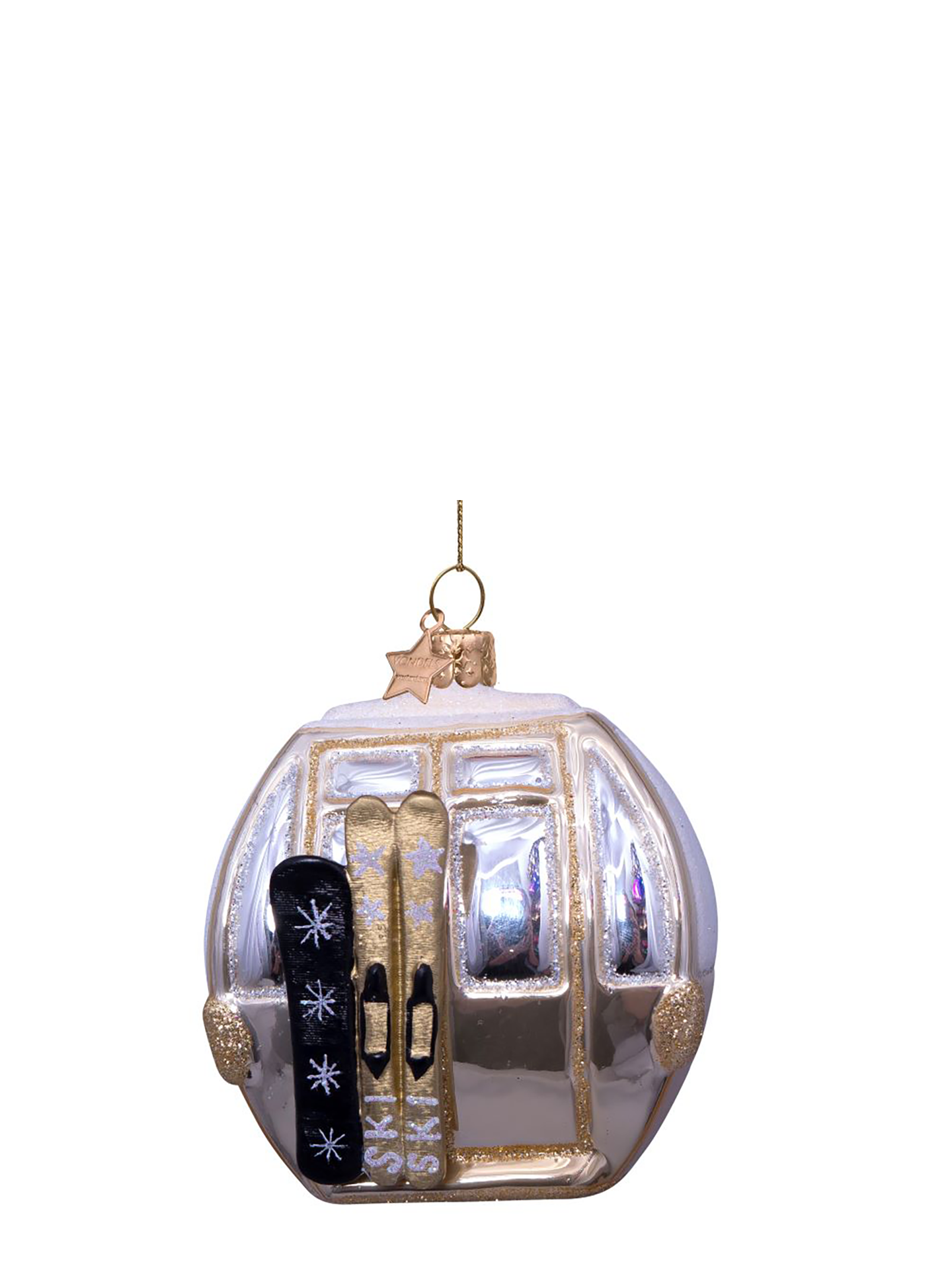 Ski gondola glass ornament, beige