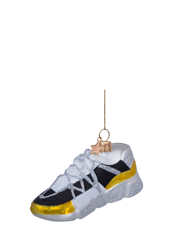 Sneaker glass ornament, black/yellow