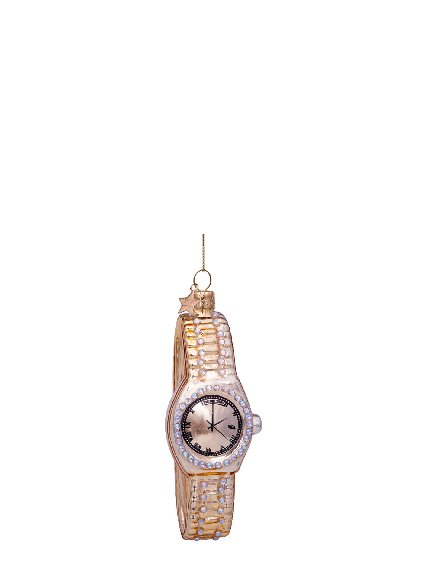 Watch glass ornament with diamonds, gold