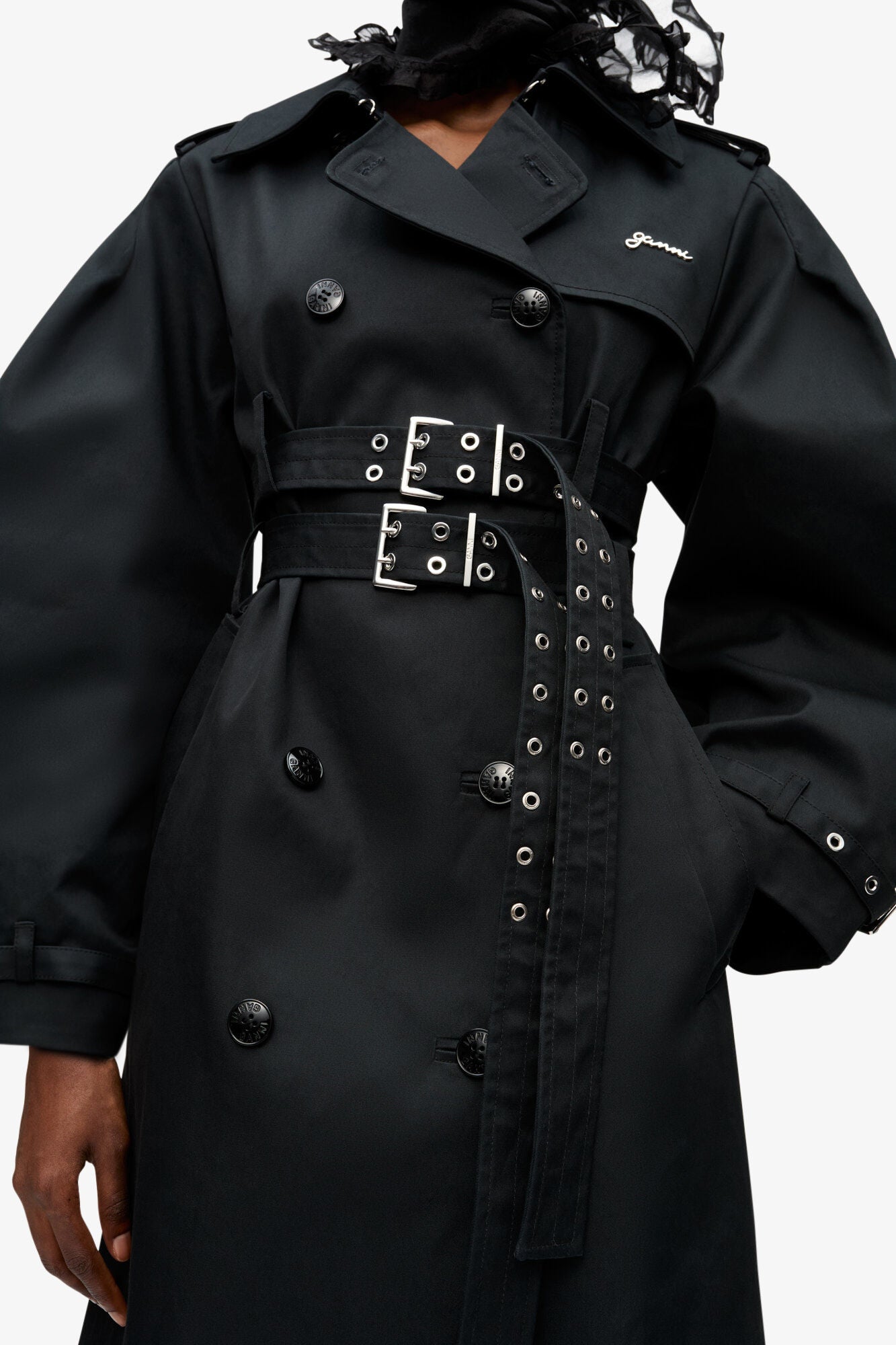 Bonded Cotton Trench Coat, Black