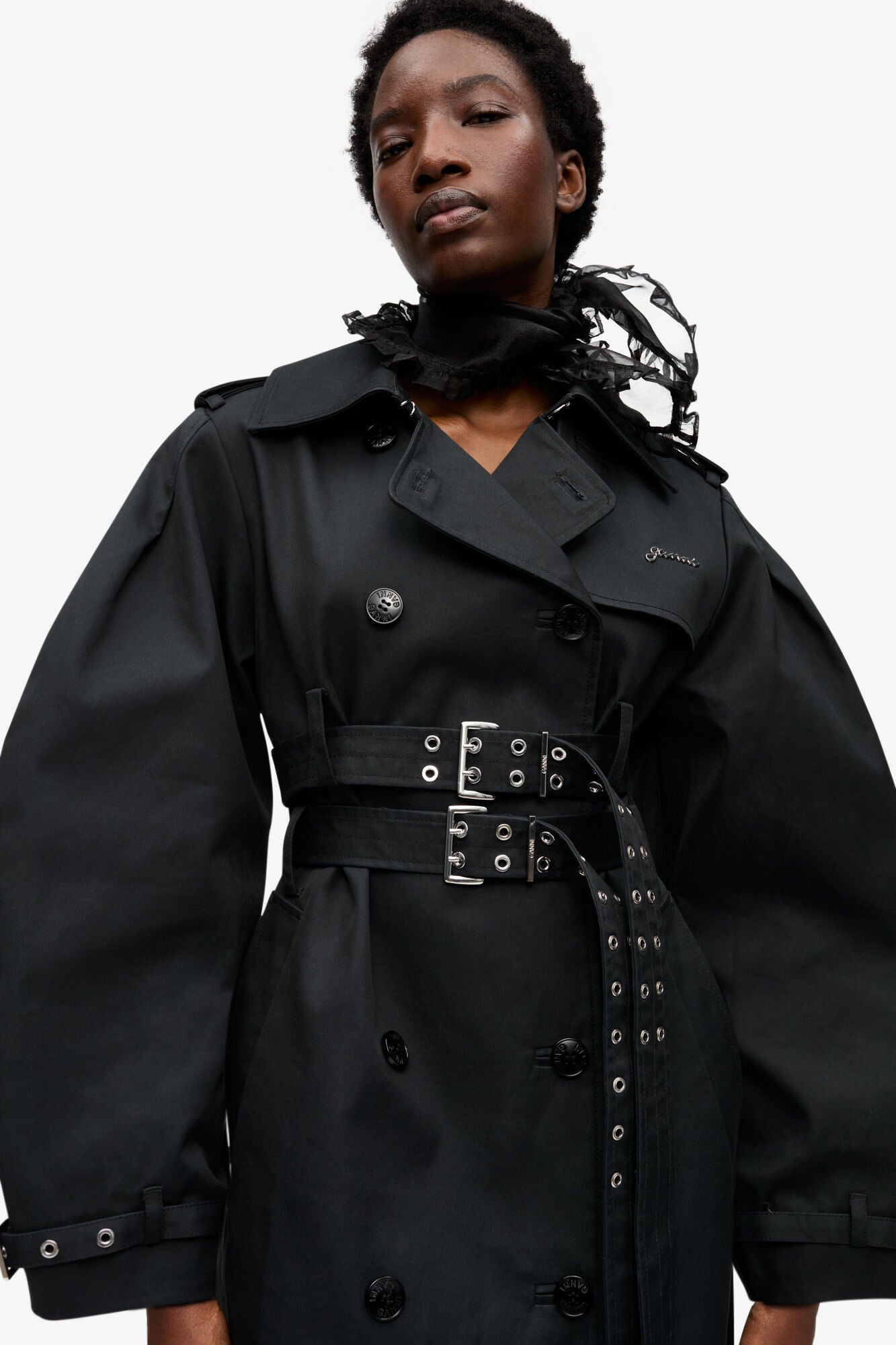 Bonded Cotton Trench Coat, Black