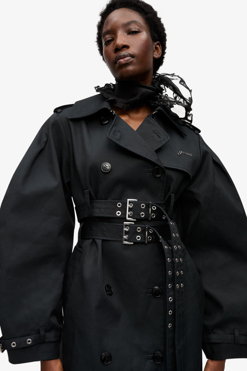 Bonded Cotton Trench Coat, Black
