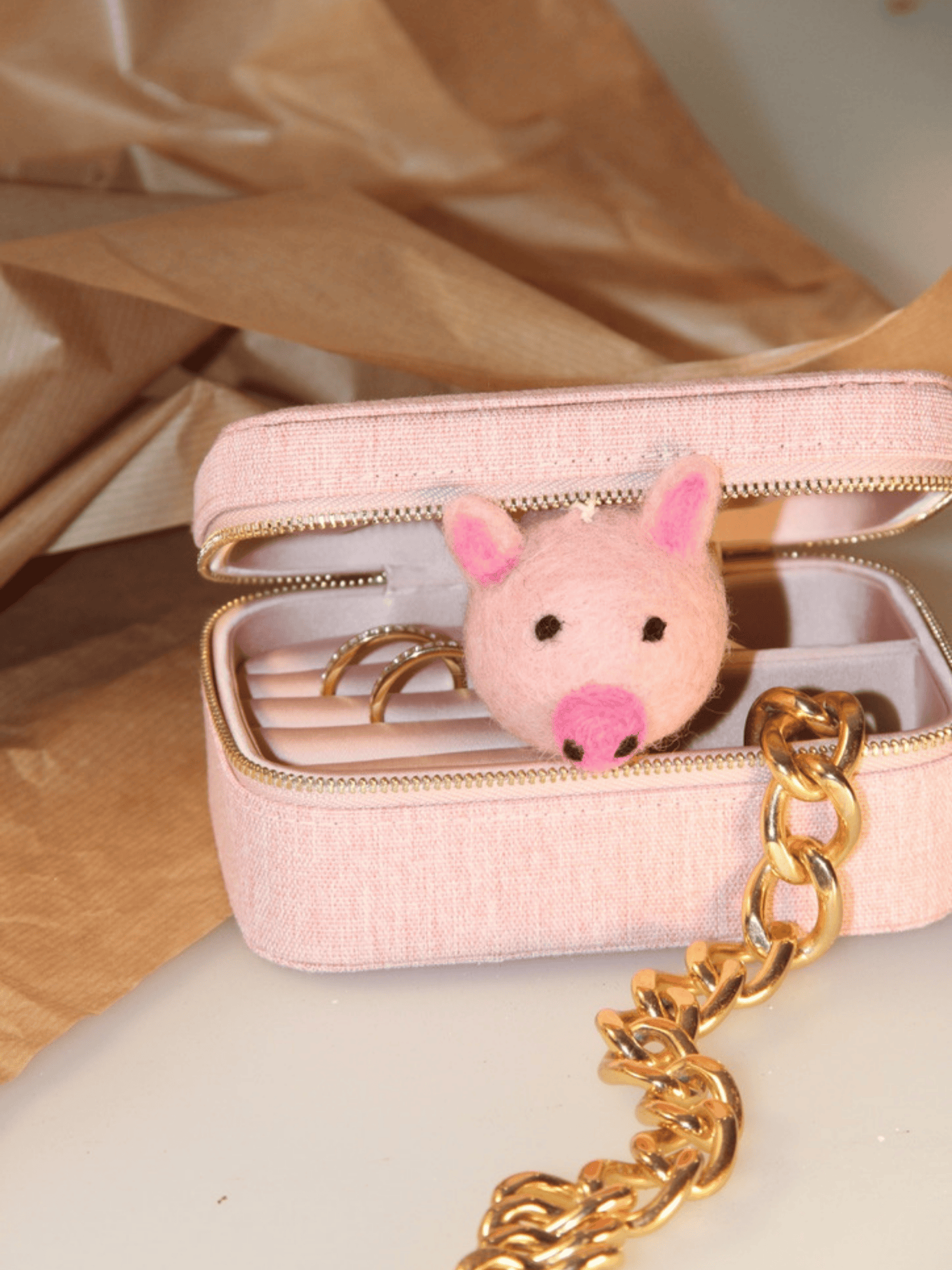 Woollen pig hanging ornament, pink