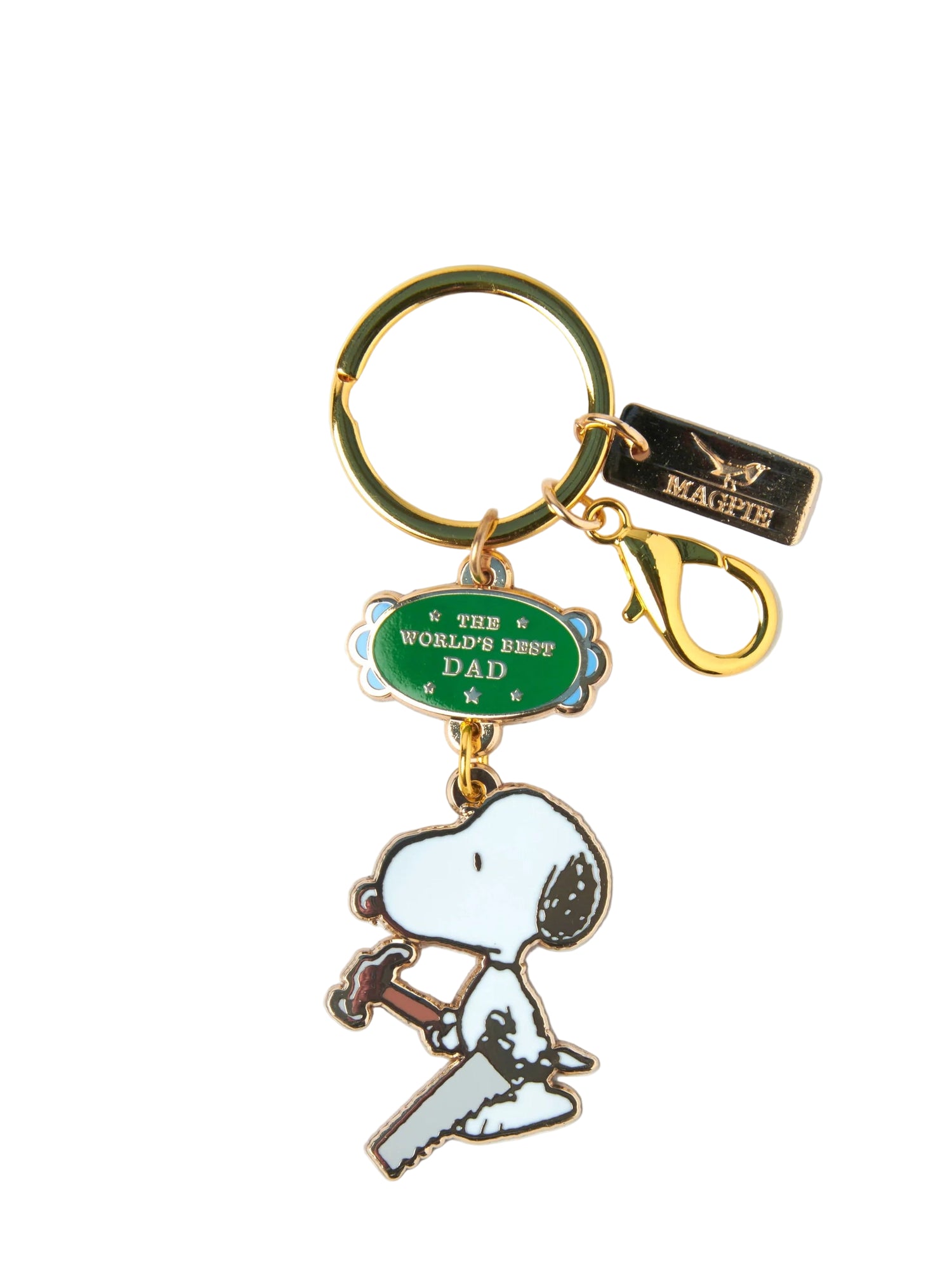 Keychain with Snoopy design and 'The World's Best Dad' tag on a white background