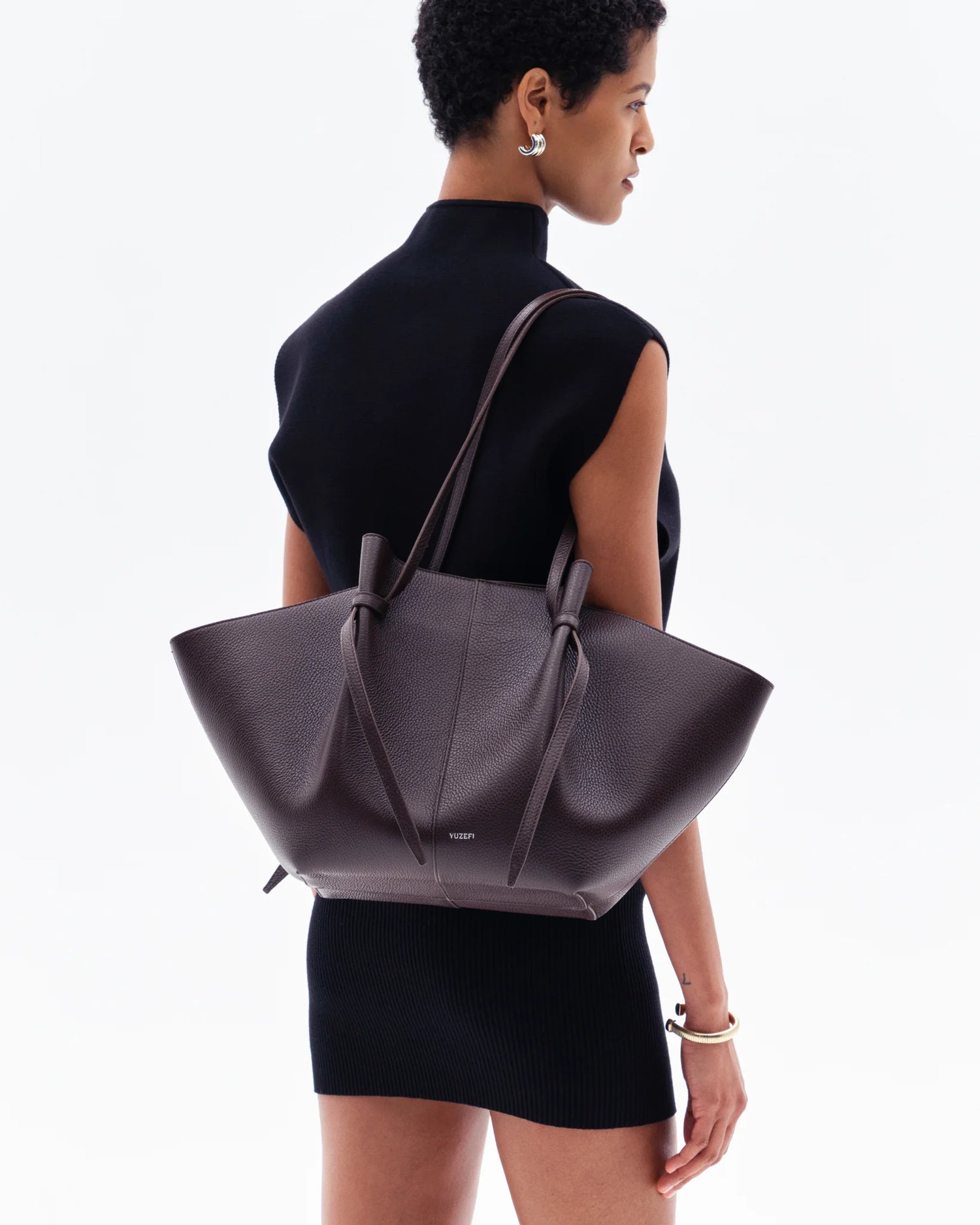 Large Mochi bag, espresso pebble grain leather