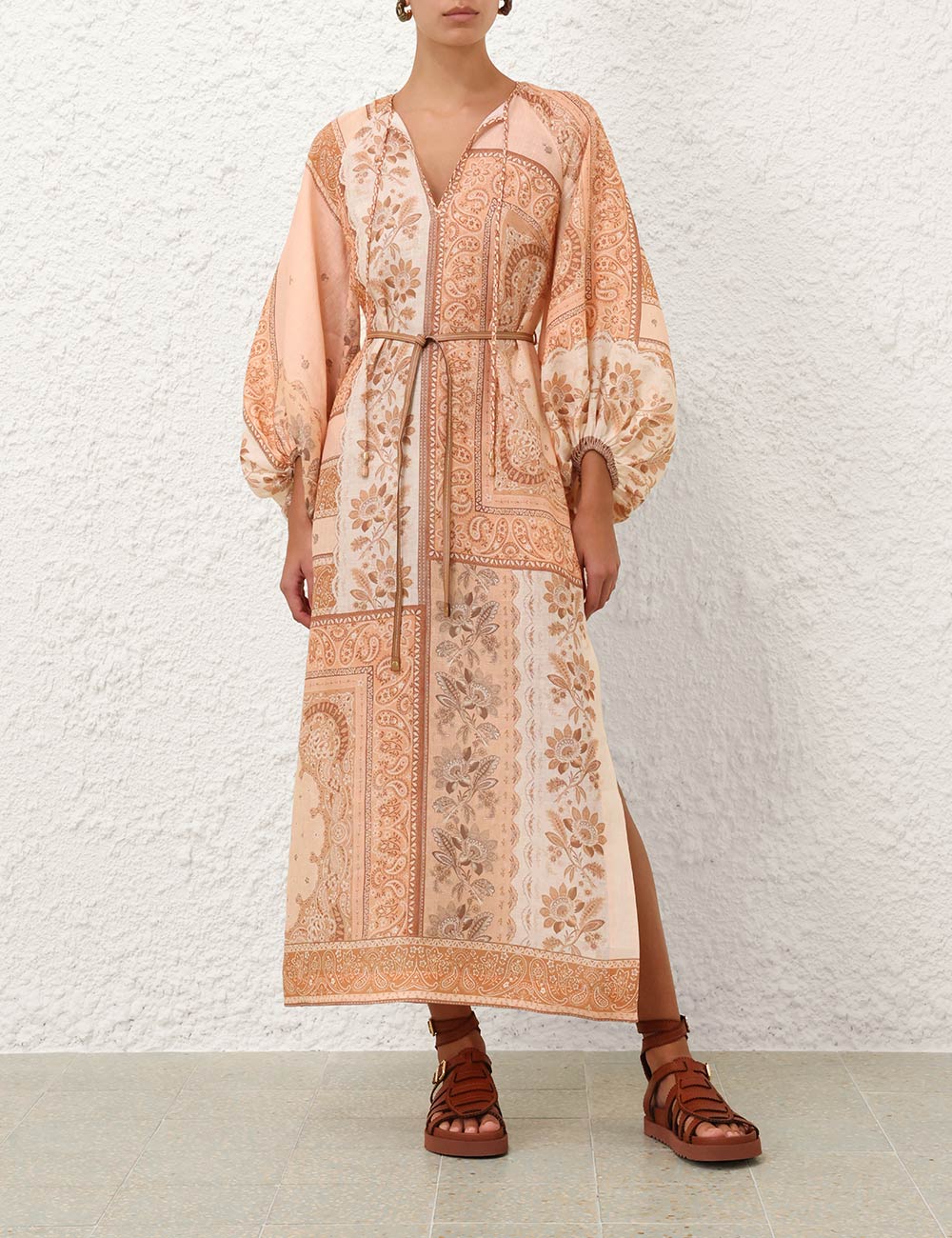 Lucky Tunic Midi Dress, peach bandana print