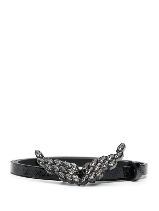 Rock chain glossy wild belt + strass, black